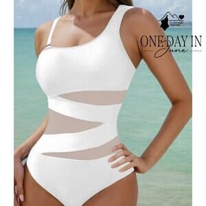 Blooming Jelly One Shoulder Mesh Cut Out One Piece Swimsuit Size M